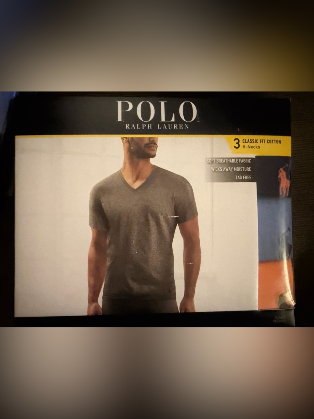 Polo by Ralph Lauren Men’s V-Neck T-Shirt - Blue Navy Orange.